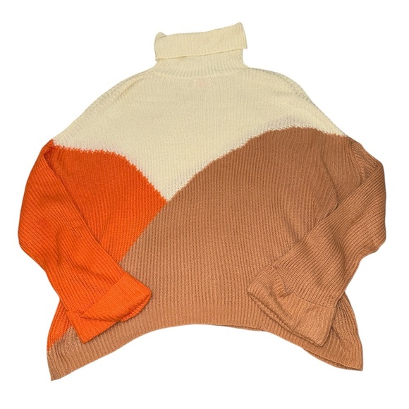 Pink Lily Colorblock Orange cream tan turtleneck sweater women’s size XL - Picture 2 of 7
